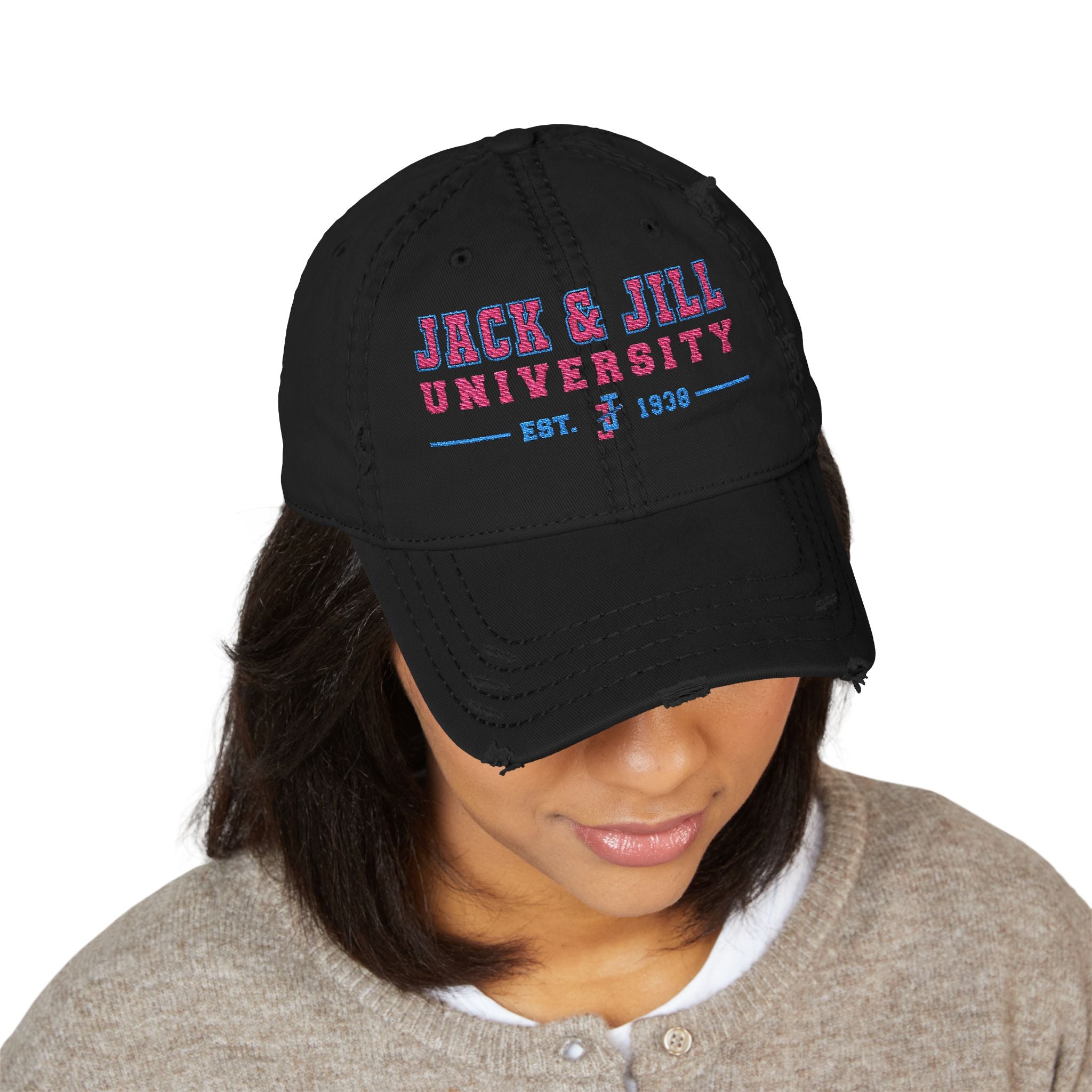 Jack & Jill of America University Distressed Embroidered Dad Hat — Vintage College Cap