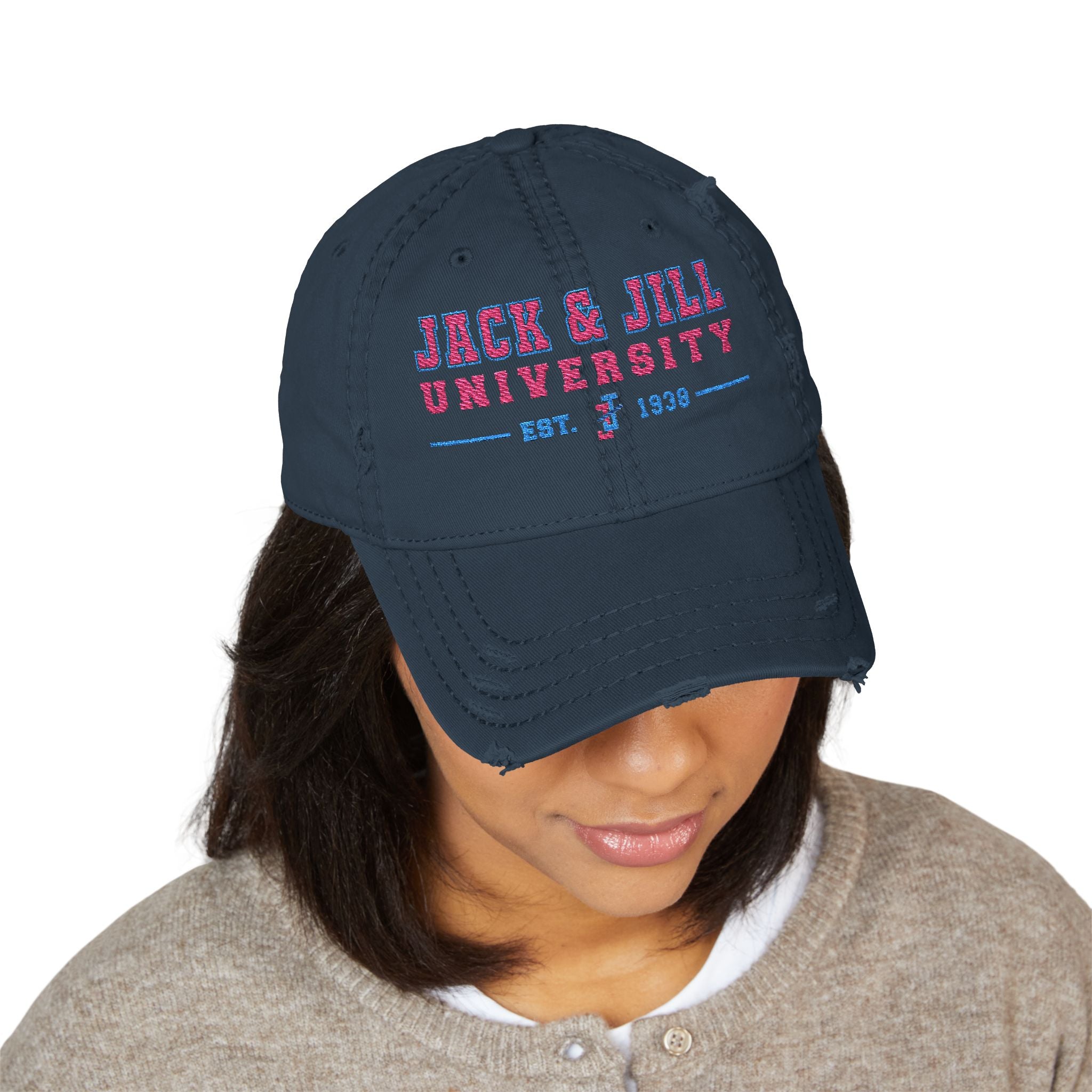 Jack & Jill of America University Distressed Embroidered Dad Hat — Vintage College Cap
