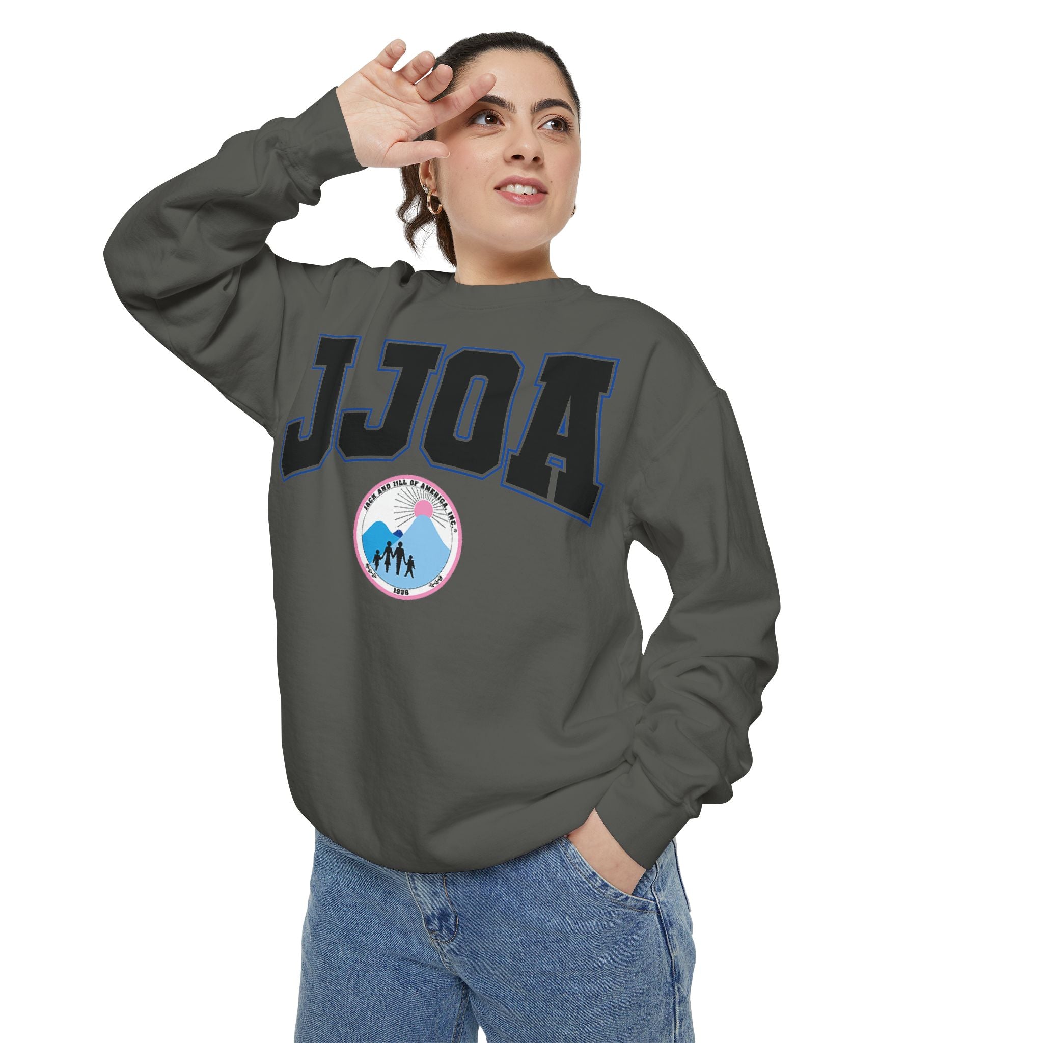 JJOA Vintage Logo Sweatshirt — Pastel Yellow Crewneck with Retro Patch
