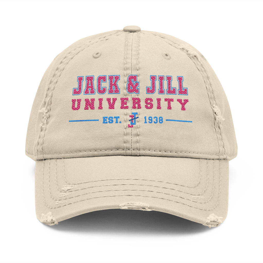 Jack & Jill of America University Distressed Embroidered Dad Hat — Vintage College Cap
