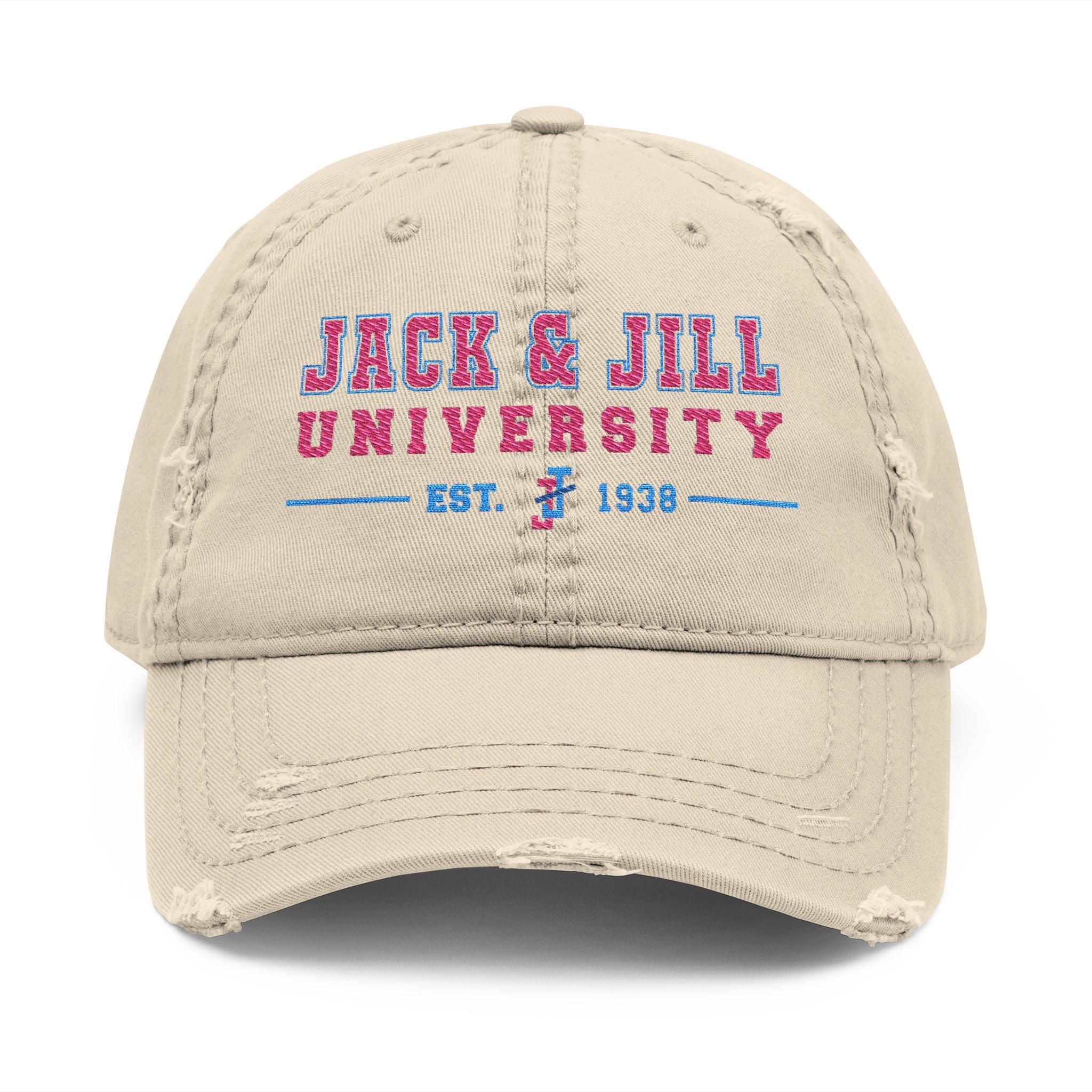Jack & Jill of America University Distressed Embroidered Dad Hat — Vintage College Cap