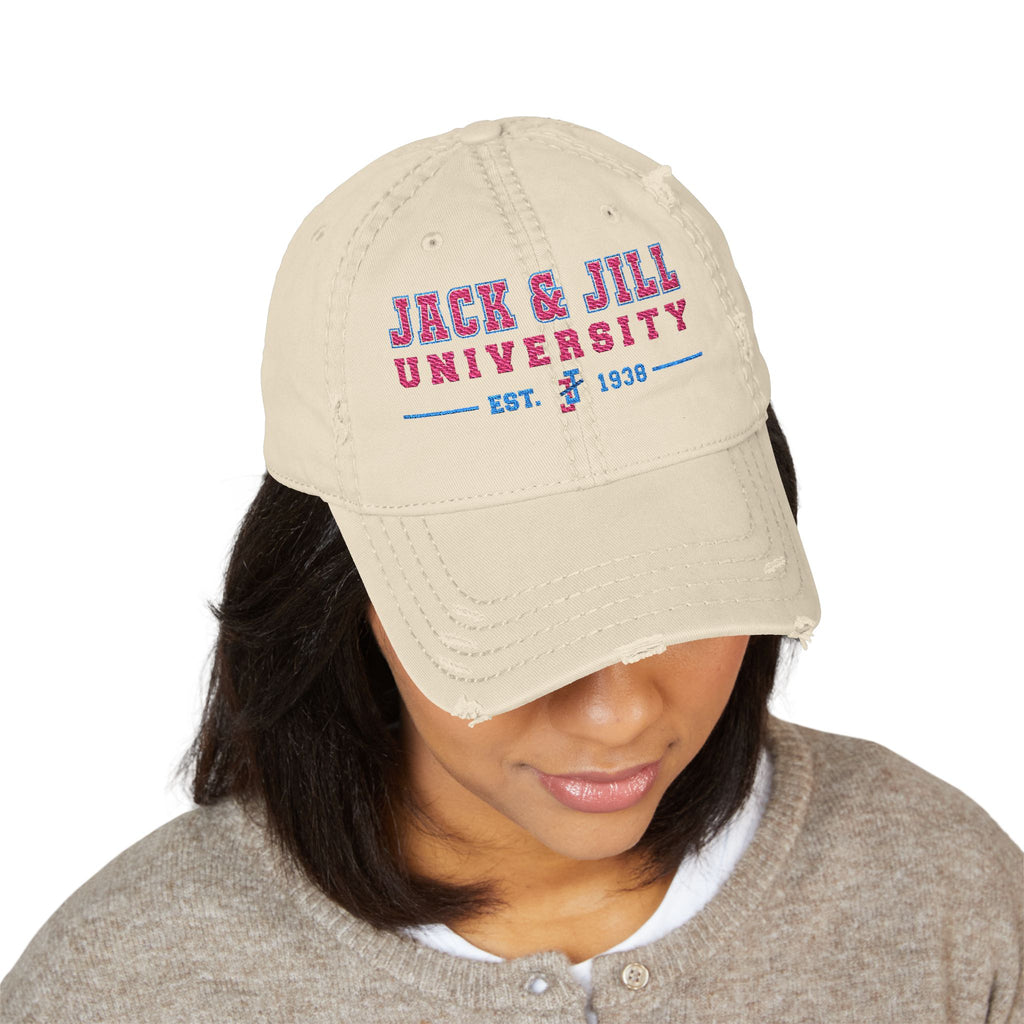 Jack & Jill of America University Distressed Embroidered Dad Hat — Vintage College Cap