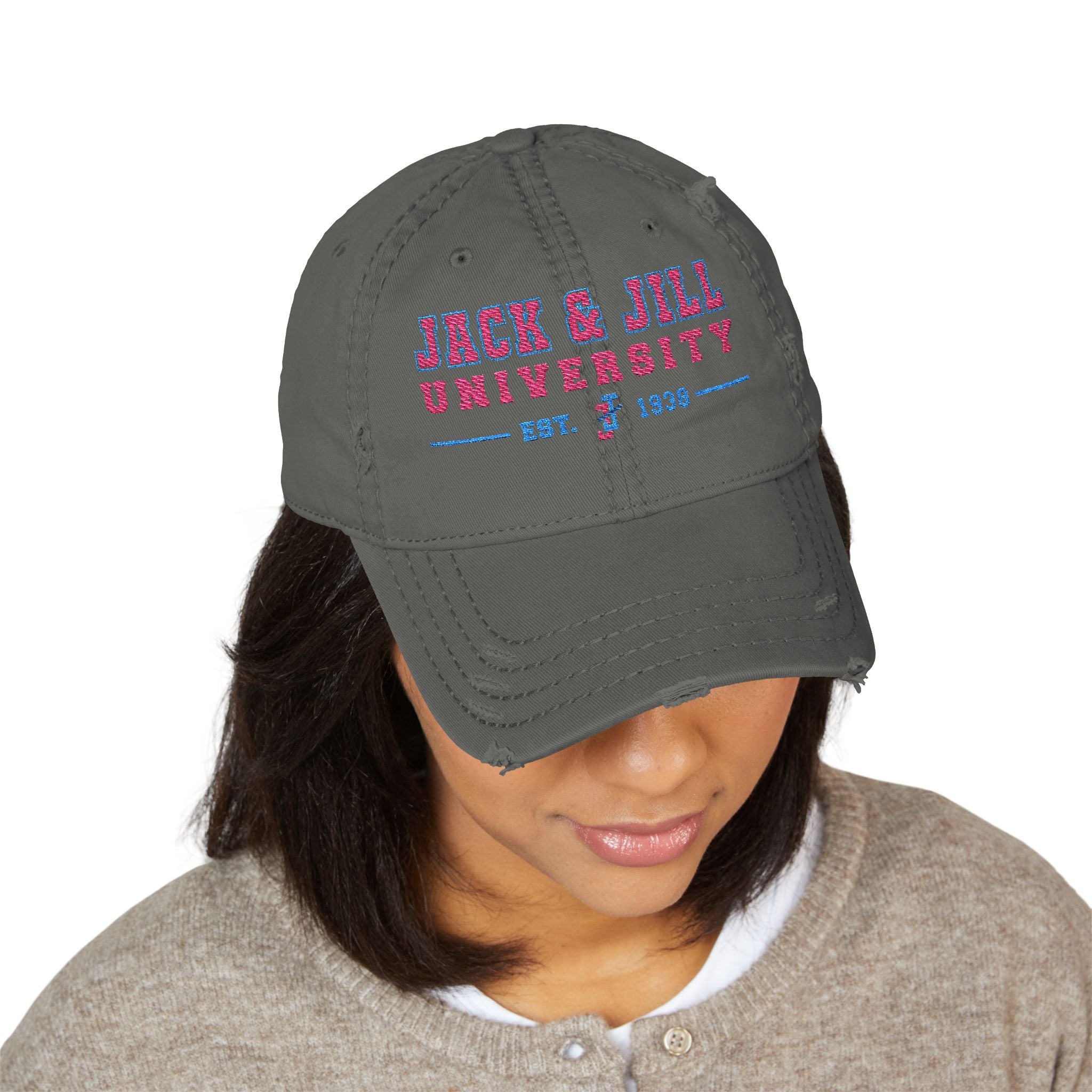 Jack & Jill of America University Distressed Embroidered Dad Hat — Vintage College Cap